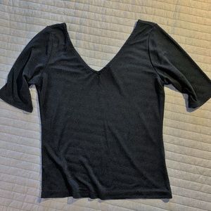 Black double V neck top